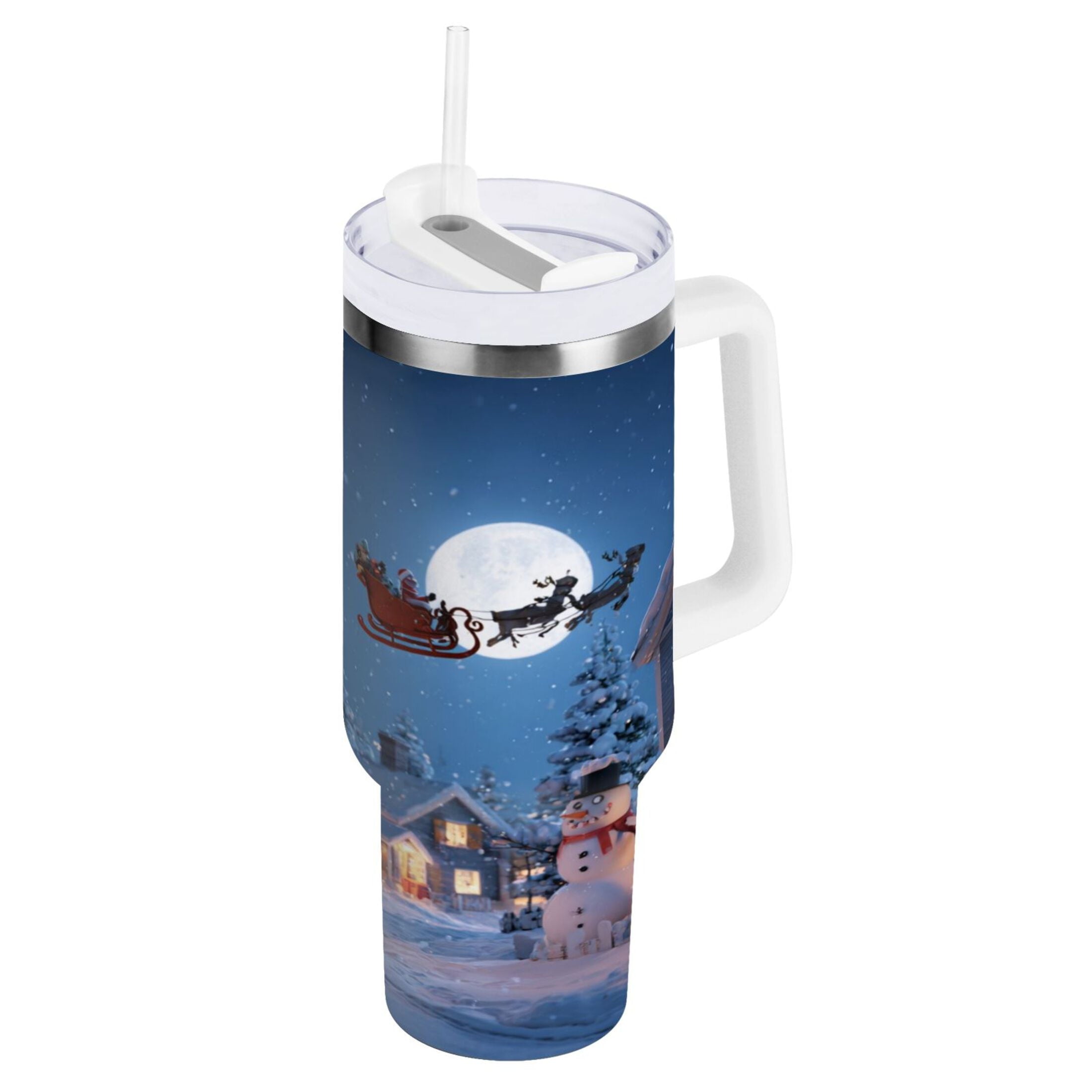 30 oz Insulated Stainless Steel Tumbler Double Wall Stainless Steel Tumbler with 2-Way Drinking Christmas Night Scene - HS7Q