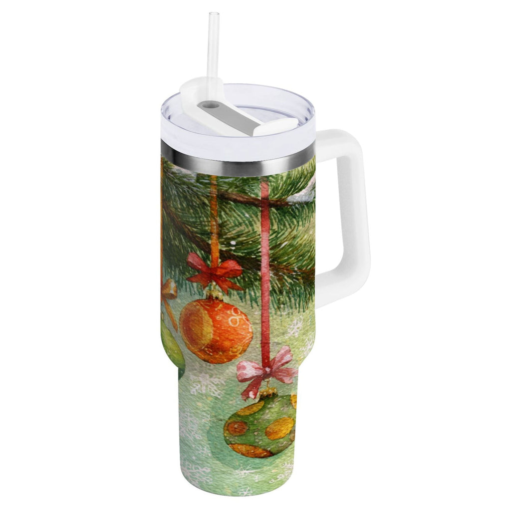 30 oz Insulated Stainless Steel Tumbler Double Wall Stainless Steel Tumbler with 2-Way Drinking Christmas Ornaments Watercolor Painting - 9MZY