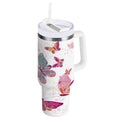 30 oz Insulated Stainless Steel Tumbler Double Wall Stainless Steel Tumbler with 2-Way Drinking Colorful Butterflies - E5BF