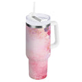 30 oz Insulated Stainless Steel Tumbler Double Wall Stainless Steel Tumbler with 2-Way Drinking Colorful Pastel Floral Pattern - P9LX