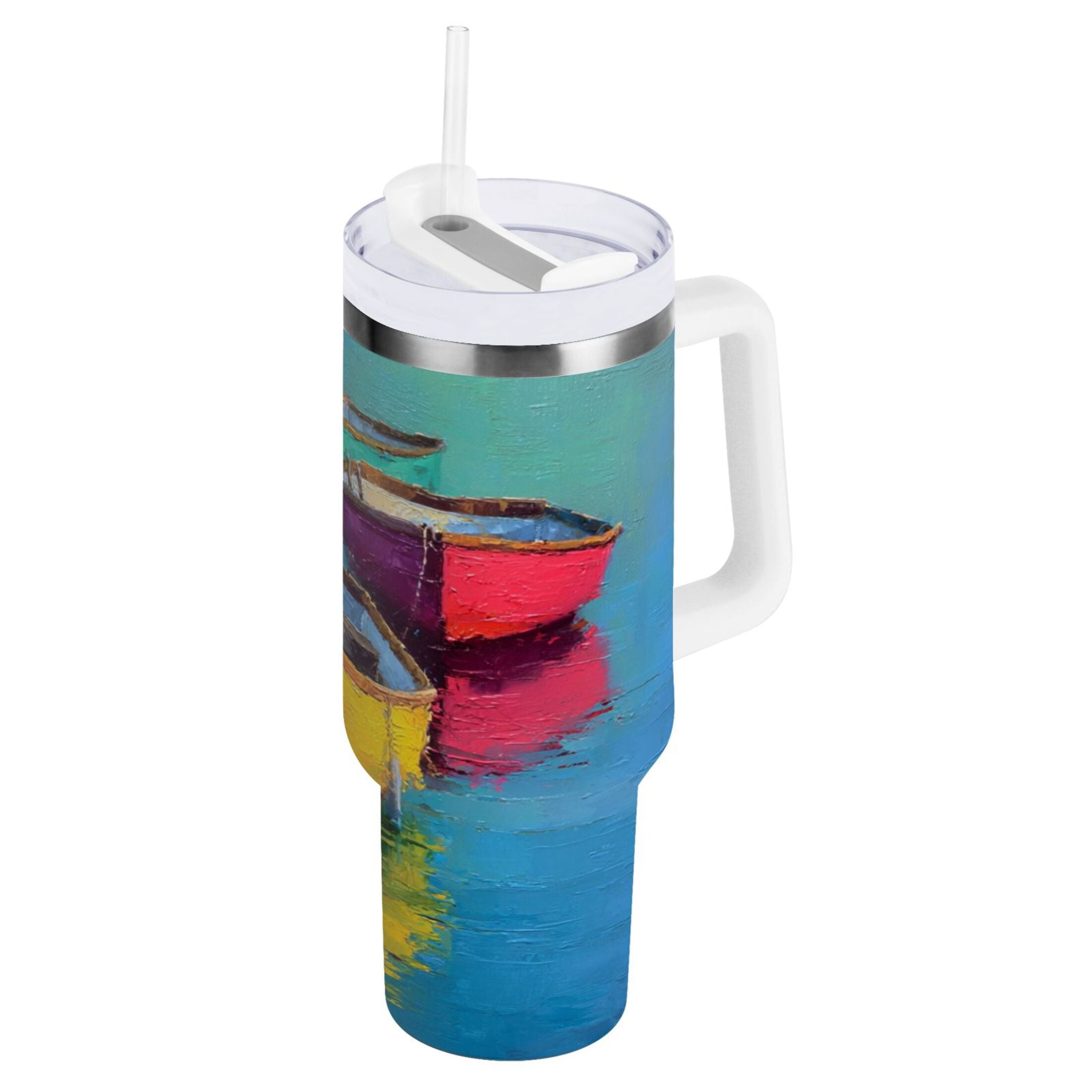 30 oz Insulated Stainless Steel Tumbler Double Wall Stainless Steel Tumbler with 2-Way Drinking Colorful Row Boats - C2FH