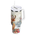 30 oz Insulated Stainless Steel Tumbler Double Wall Stainless Steel Tumbler with 2-Way Drinking Cow Wearing Christmas Hat - BCCC