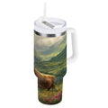30 oz Insulated Stainless Steel Tumbler Double Wall Stainless Steel Tumbler with 2-Way Drinking Cow in Green Rolling Hills - PQ9H
