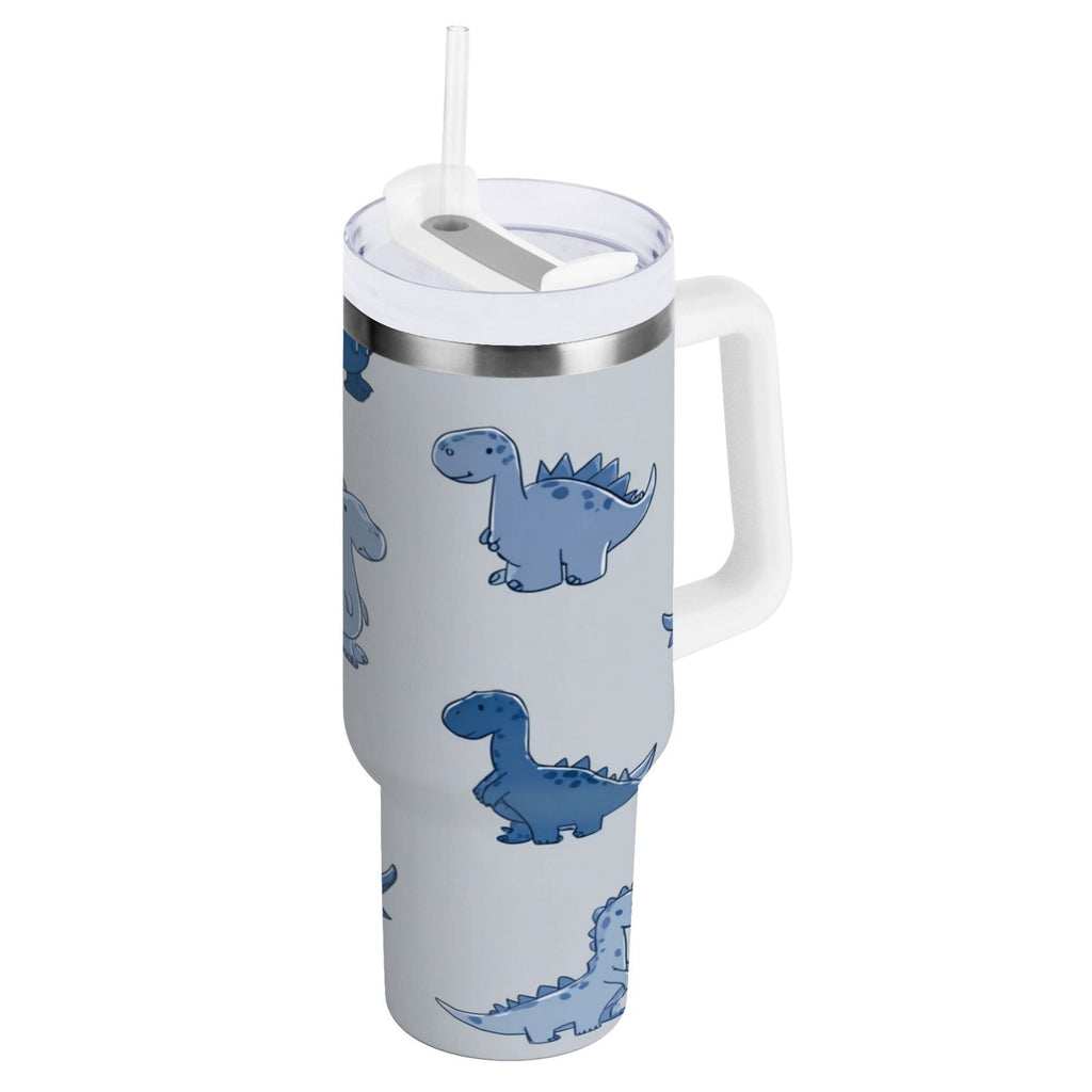 30 oz Insulated Stainless Steel Tumbler Double Wall Stainless Steel Tumbler with 2-Way Drinking Cute Blue Dinosaurs - 9QJB