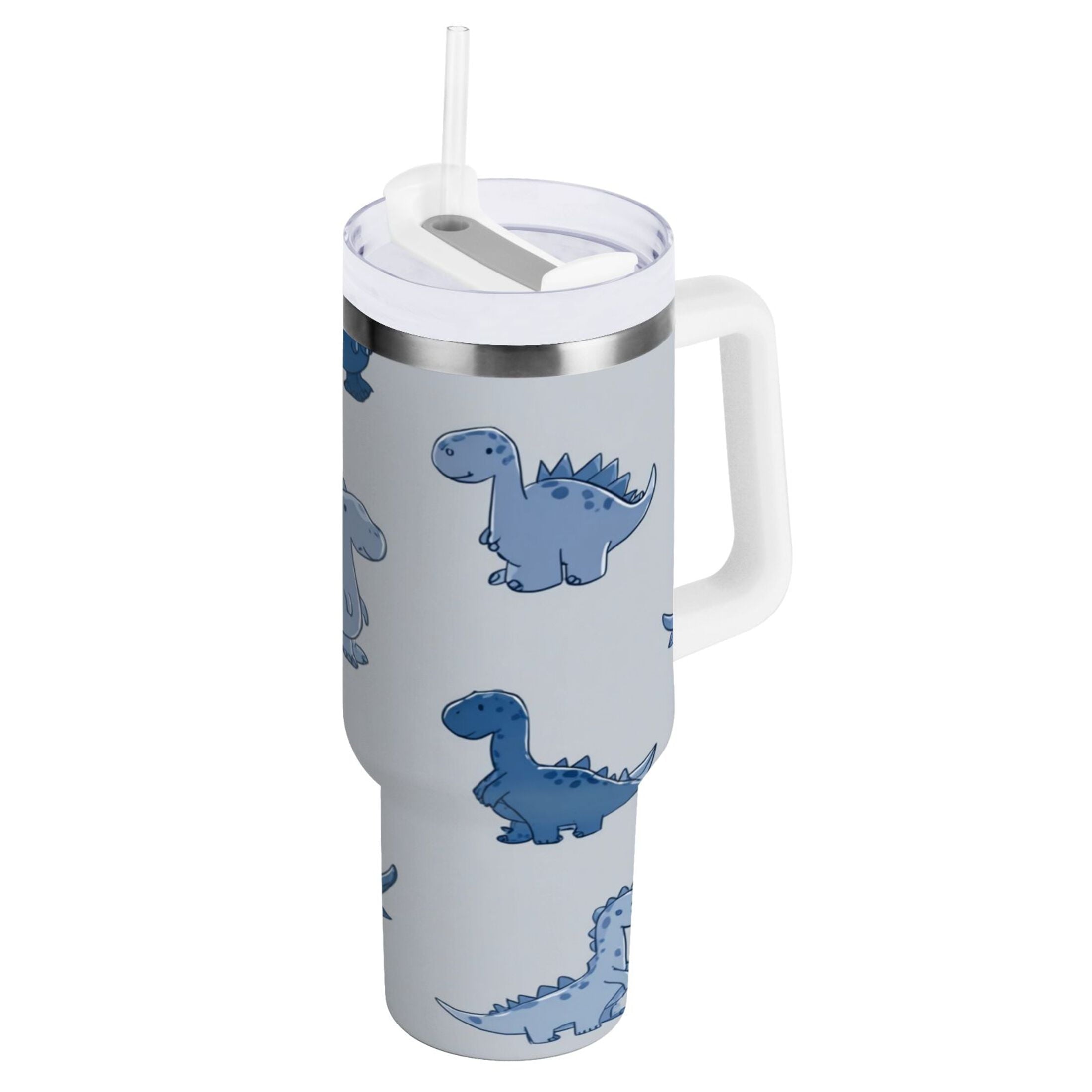 30 oz Insulated Stainless Steel Tumbler Double Wall Stainless Steel Tumbler with 2-Way Drinking Cute Blue Dinosaurs - 9QJB