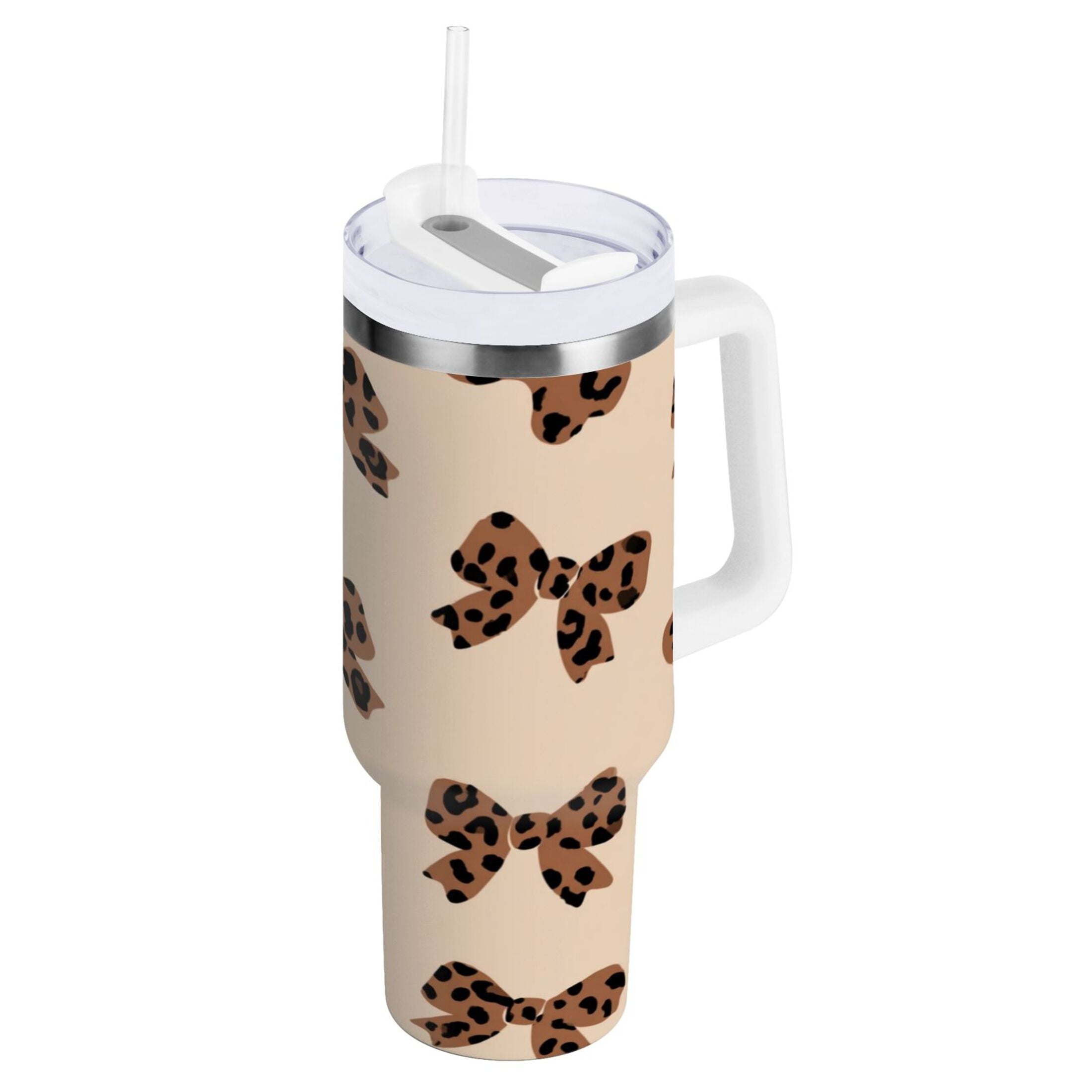 30 oz Insulated Stainless Steel Tumbler Double Wall Stainless Steel Tumbler with 2-Way Drinking Cute Brown Bow - NETE