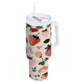 30 oz Insulated Stainless Steel Tumbler Double Wall Stainless Steel Tumbler with 2-Way Drinking Cute Pinks Strawberries - 3FLG