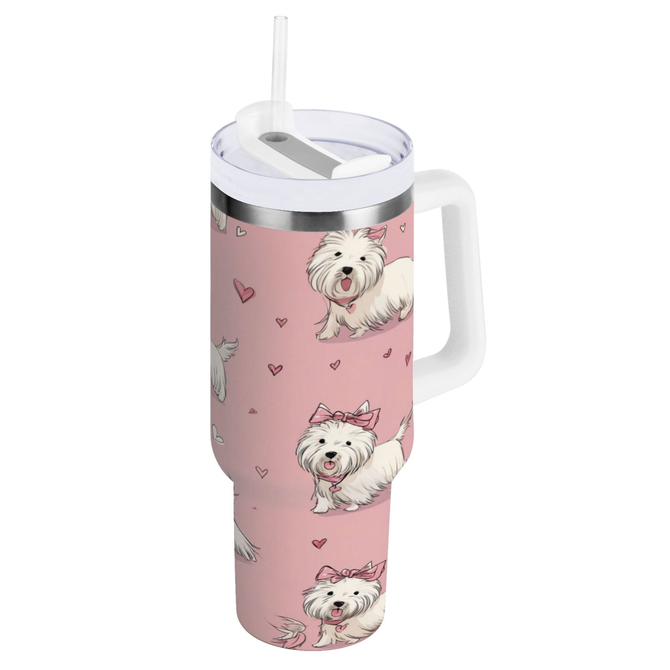 30 oz Insulated Stainless Steel Tumbler Double Wall Stainless Steel Tumbler with 2-Way Drinking Dogs Wearing Bows - MPGK