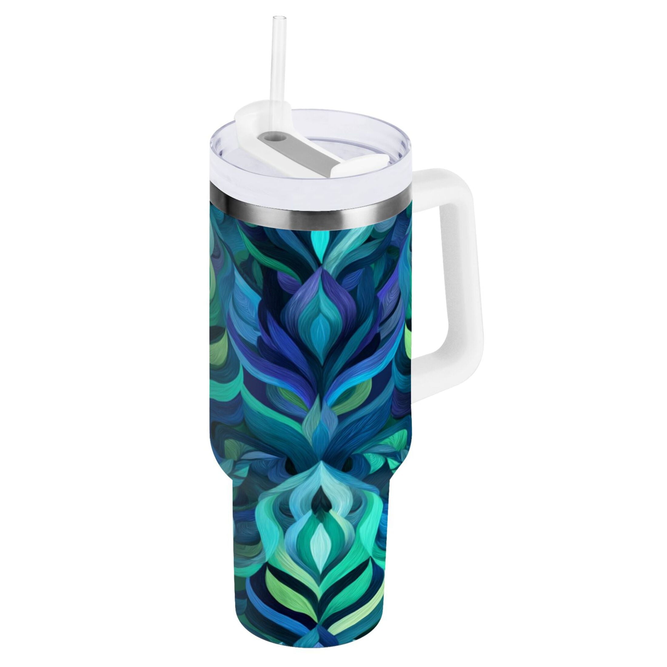 40 oz Insulated Stainless Steel Tumbler Double Wall Stainless Steel Tumbler with 2-Way Drinking Elegant Blue Abstract Shapes - 6YY7