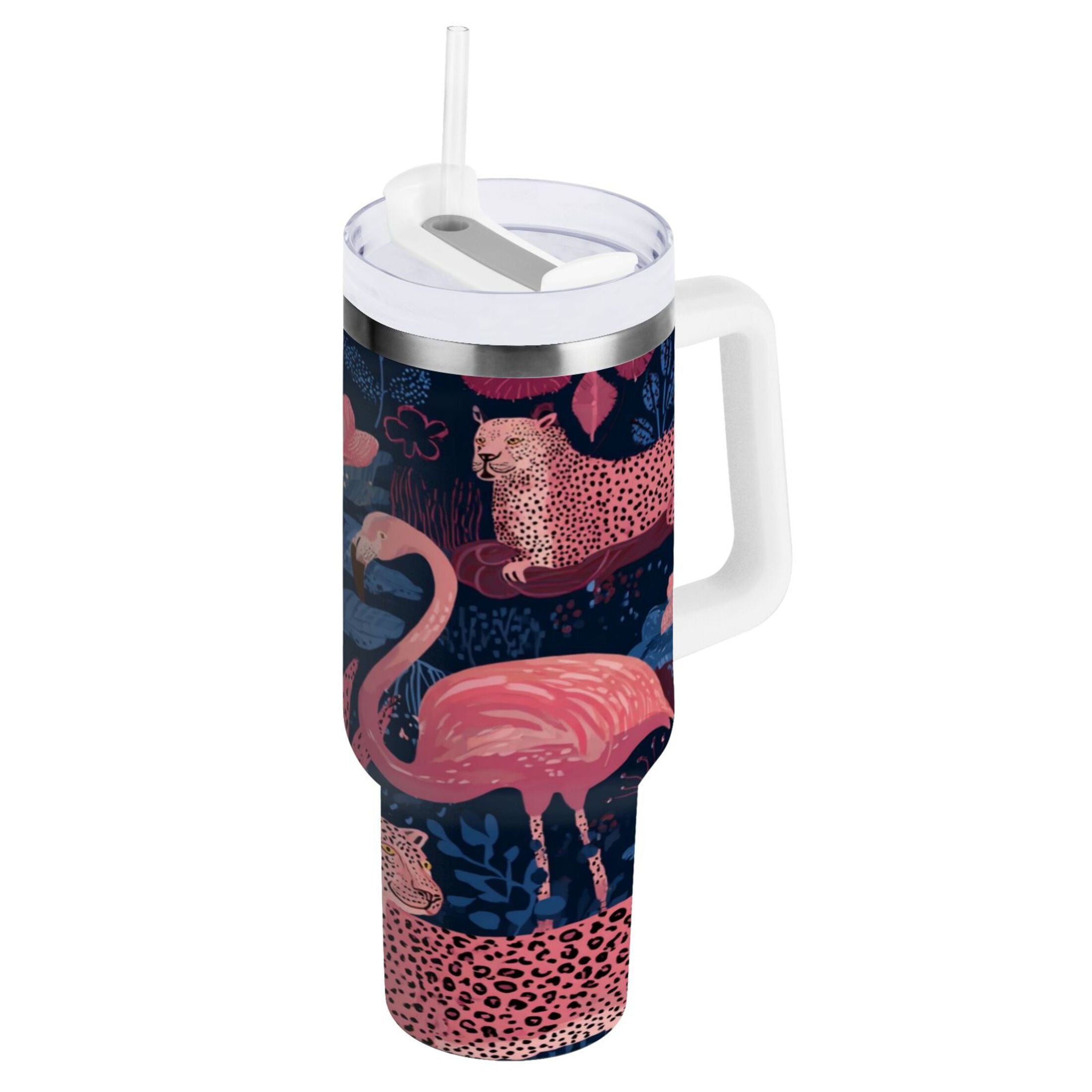 30 oz Insulated Stainless Steel Tumbler Double Wall Stainless Steel Tumbler with 2-Way Drinking Flamingos and Leopard Print - C5CH