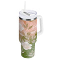 30 oz Insulated Stainless Steel Tumbler Double Wall Stainless Steel Tumbler with 2-Way Drinking Gradient Elegant Floral - HVLR