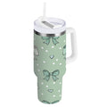 30 oz Insulated Stainless Steel Tumbler Double Wall Stainless Steel Tumbler with 2-Way Drinking Green and Mint Bows - 8TP6