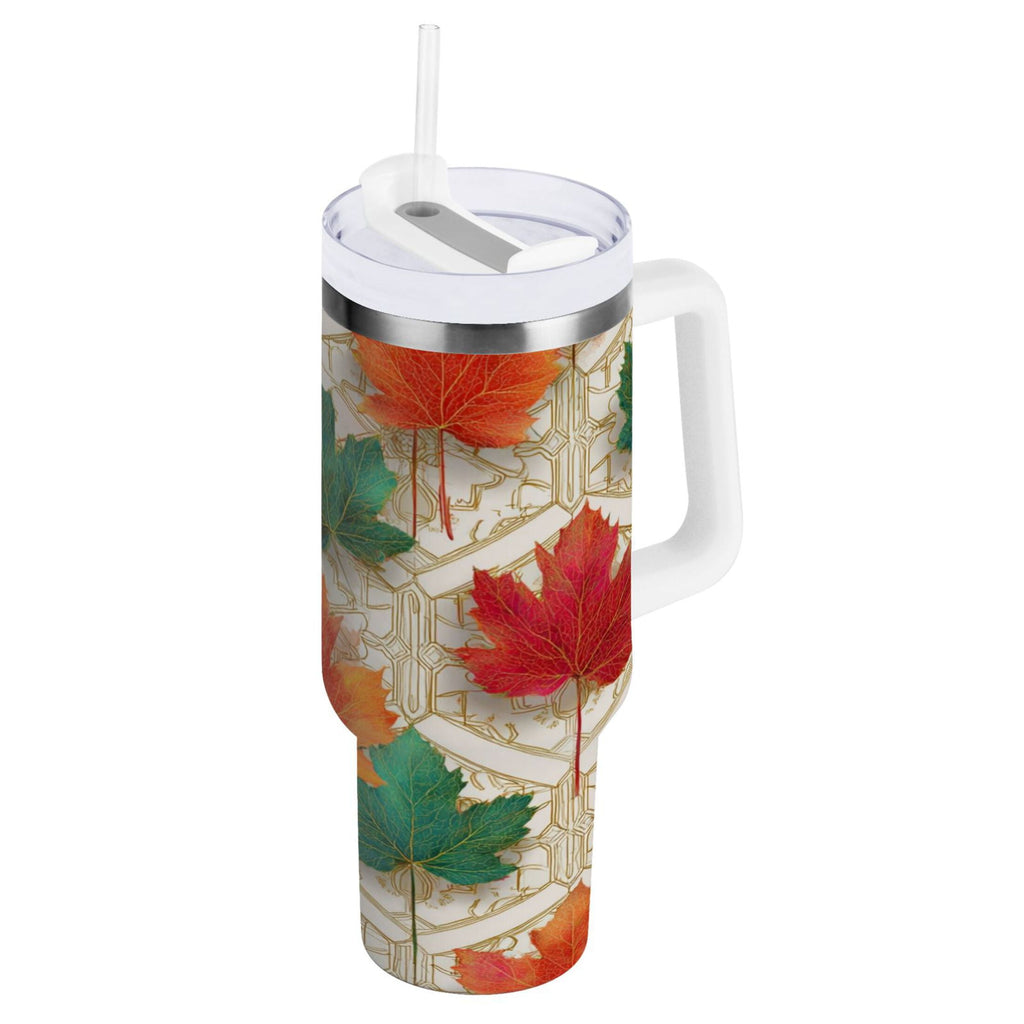 30 oz Insulated Stainless Steel Tumbler Double Wall Stainless Steel Tumbler with 2-Way Drinking Green and Red Maple Leaves - 6B8Z