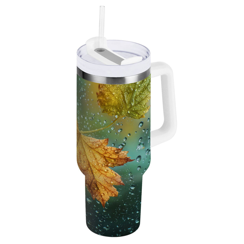 30 oz Insulated Stainless Steel Tumbler Double Wall Stainless Steel Tumbler with 2-Way Drinking Leaves with Water Droplets - AWJL