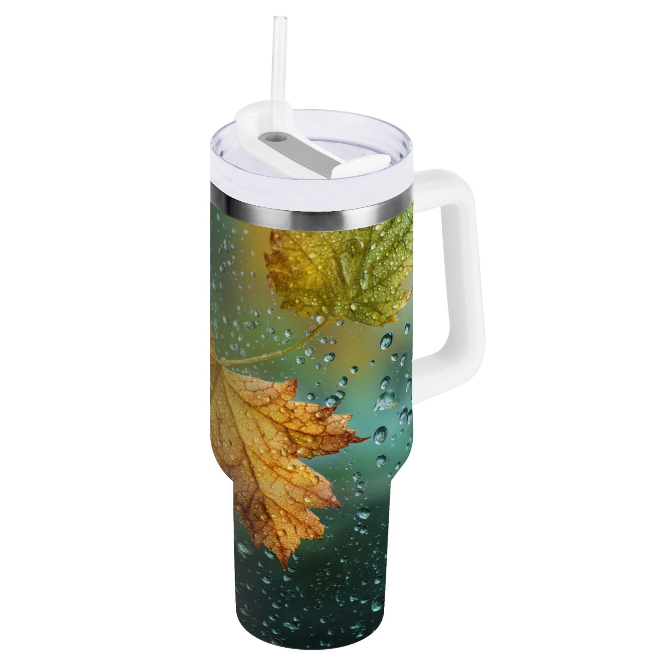 30 oz Insulated Stainless Steel Tumbler Double Wall Stainless Steel Tumbler with 2-Way Drinking Leaves with Water Droplets - AWJL