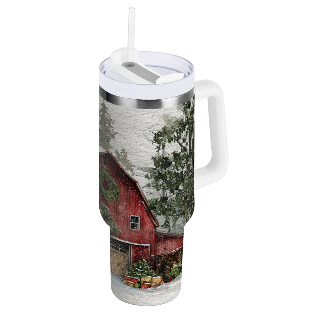 30 oz Insulated Stainless Steel Tumbler Double Wall Stainless Steel Tumbler with 2-Way Drinking Old Red Barn - XXTD