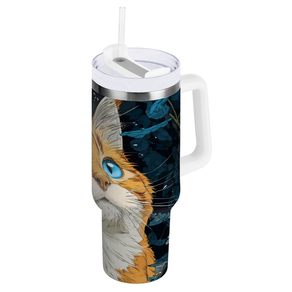 30 oz Insulated Stainless Steel Tumbler Double Wall Stainless Steel Tumbler with 2-Way Drinking Orange Cat with Blue Eyes - JJWJ