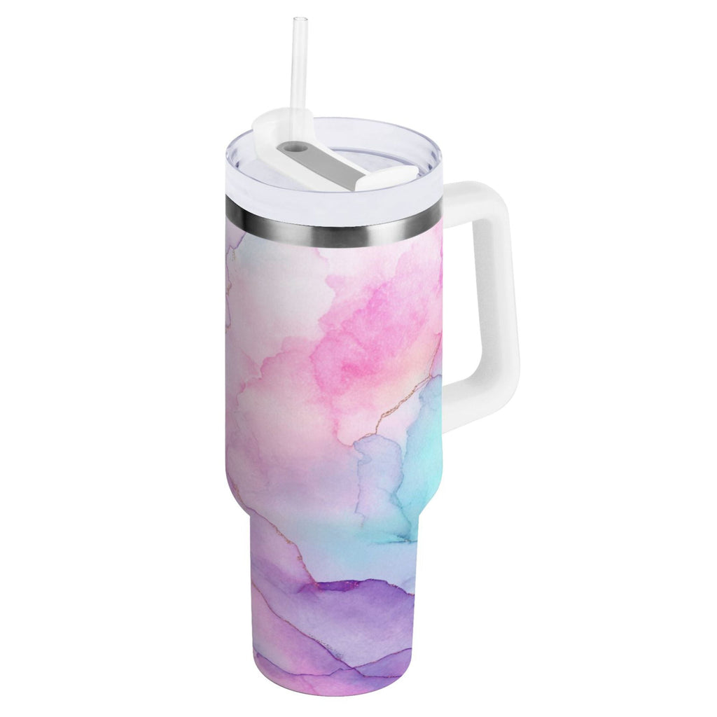 30 oz Insulated Stainless Steel Tumbler Double Wall Stainless Steel Tumbler with 2-Way Drinking Pastel Pink Marble Texture - F7A4
