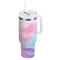 30 oz Insulated Stainless Steel Tumbler Double Wall Stainless Steel Tumbler with 2-Way Drinking Pastel Pink Marble Texture - F7A4