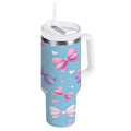 30 oz Insulated Stainless Steel Tumbler Double Wall Stainless Steel Tumbler with 2-Way Drinking Pink and Purple Bows - C8WV