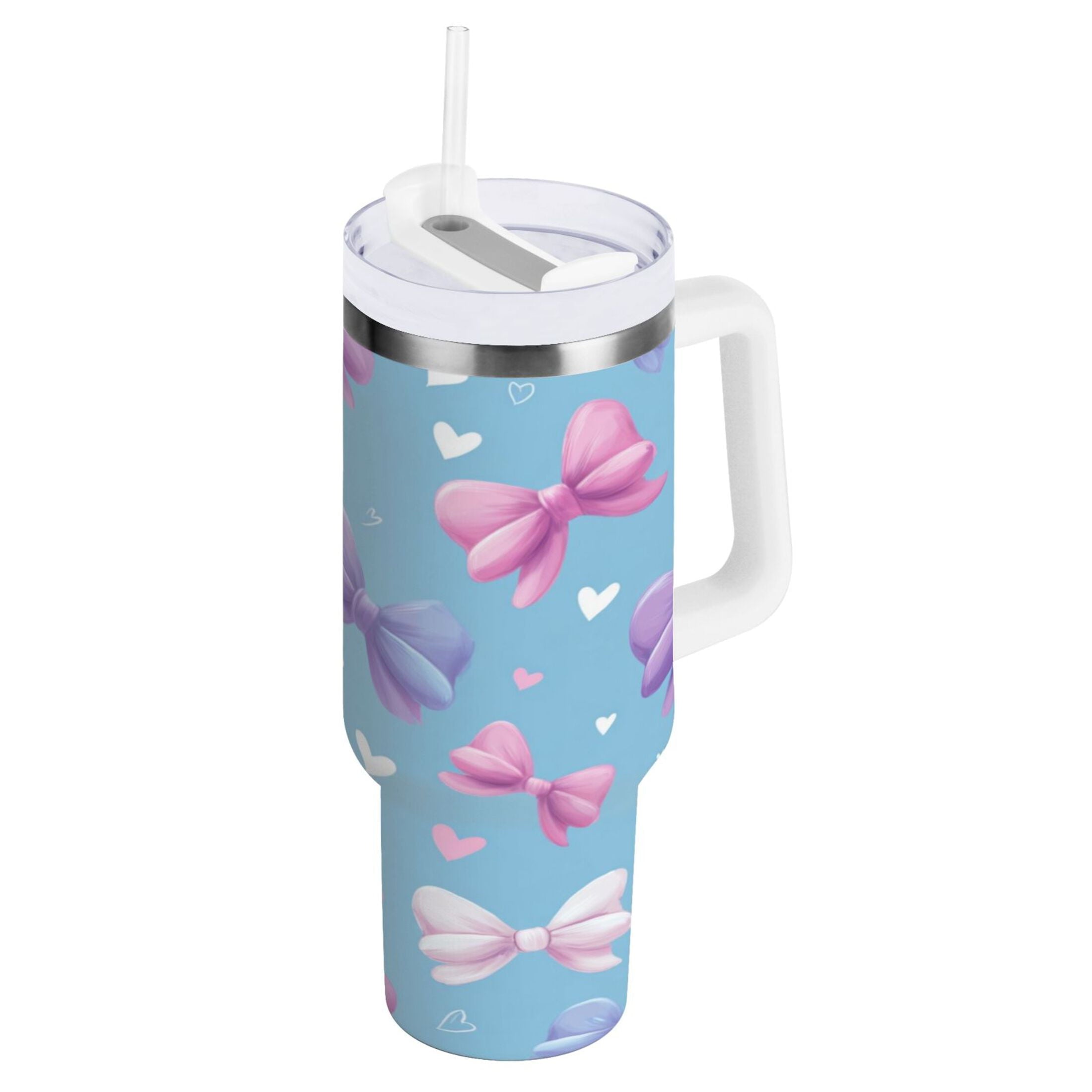30 oz Insulated Stainless Steel Tumbler Double Wall Stainless Steel Tumbler with 2-Way Drinking Pink and Purple Bows - C8WV