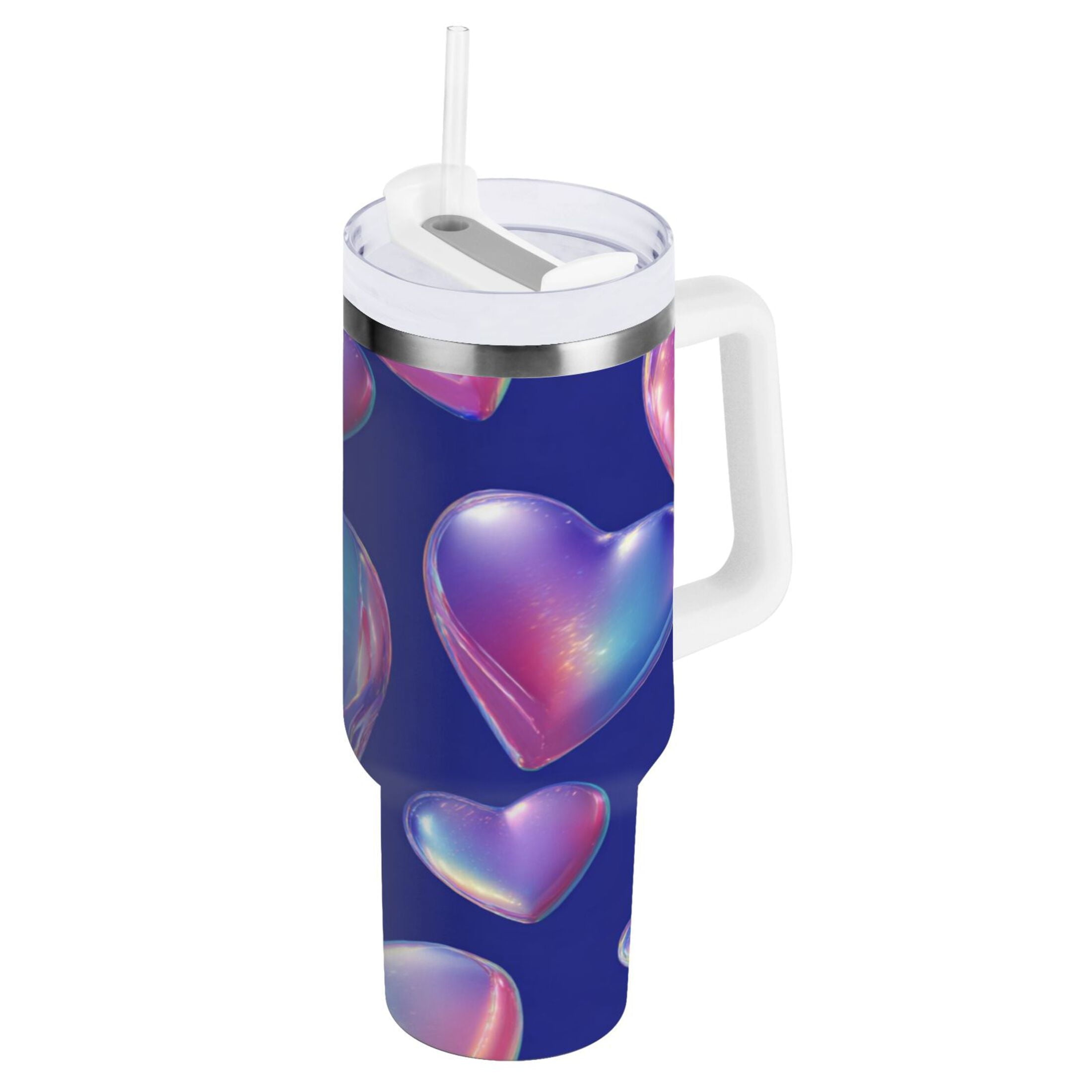 30 oz Insulated Stainless Steel Tumbler Double Wall Stainless Steel Tumbler with 2-Way Drinking Pink-purple Hearts - WMEG