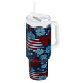 30 oz Insulated Stainless Steel Tumbler Double Wall Stainless Steel Tumbler with 2-Way Drinking Red Butterflies and Flags - TXBH