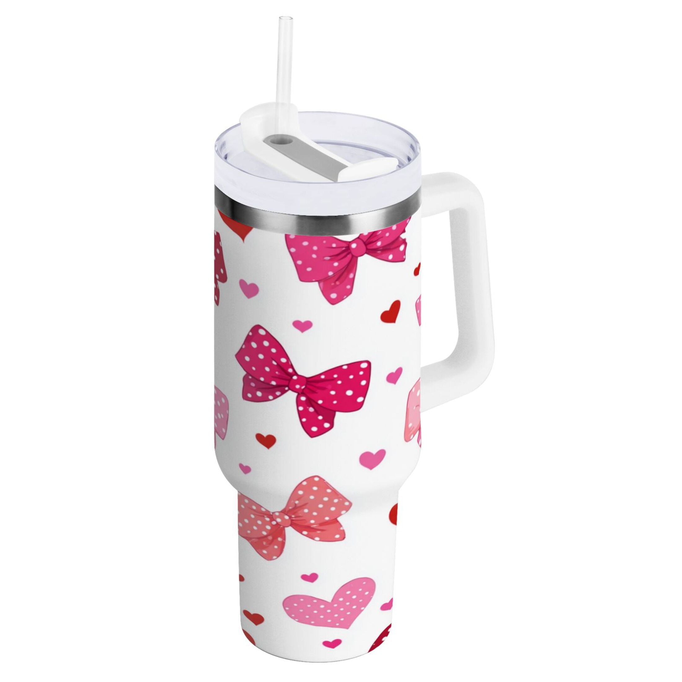 30 oz Insulated Stainless Steel Tumbler Double Wall Stainless Steel Tumbler with 2-Way Drinking Red and Pink Bows - EJXV