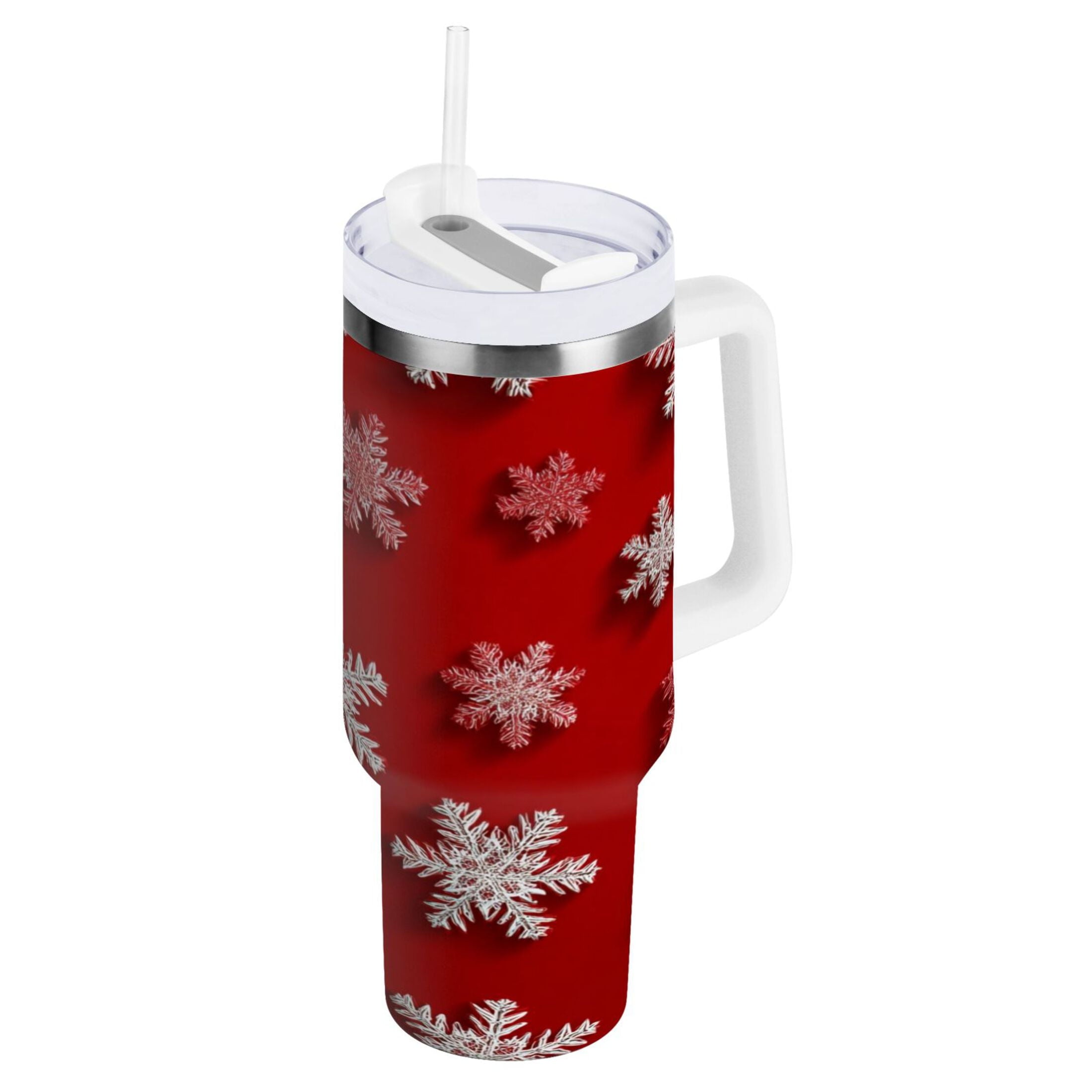 30 oz Insulated Stainless Steel Tumbler Double Wall Stainless Steel Tumbler with 2-Way Drinking Red and White Snowflakes - 7Z4Y