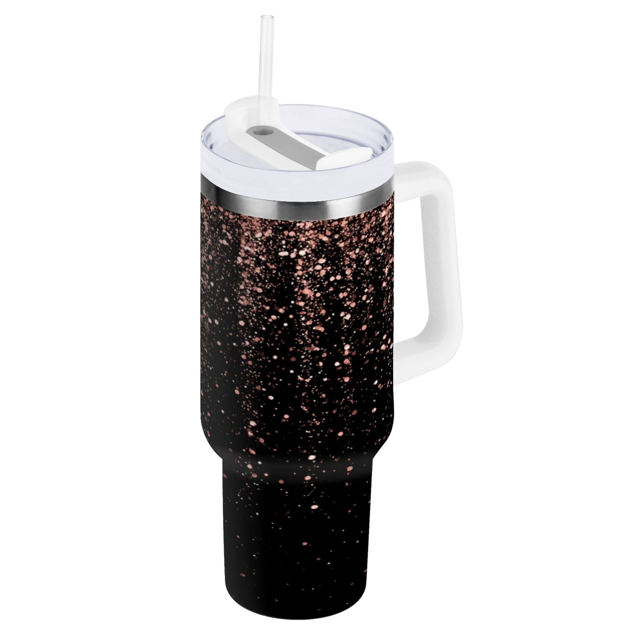 40 oz Insulated Stainless Steel Tumbler Double Wall Stainless Steel Tumbler with 2-Way Drinking Rose Gold Glitter - 8XAA