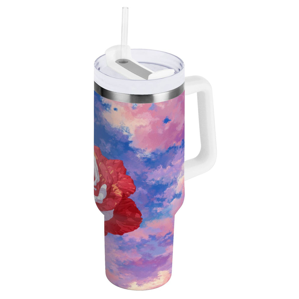 30 oz Insulated Stainless Steel Tumbler Double Wall Stainless Steel Tumbler with 2-Way Drinking Rose with Flag Pattern - GGUS