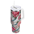 30 oz Insulated Stainless Steel Tumbler Double Wall Stainless Steel Tumbler with 2-Way Drinking Roses and Ribbons - R476