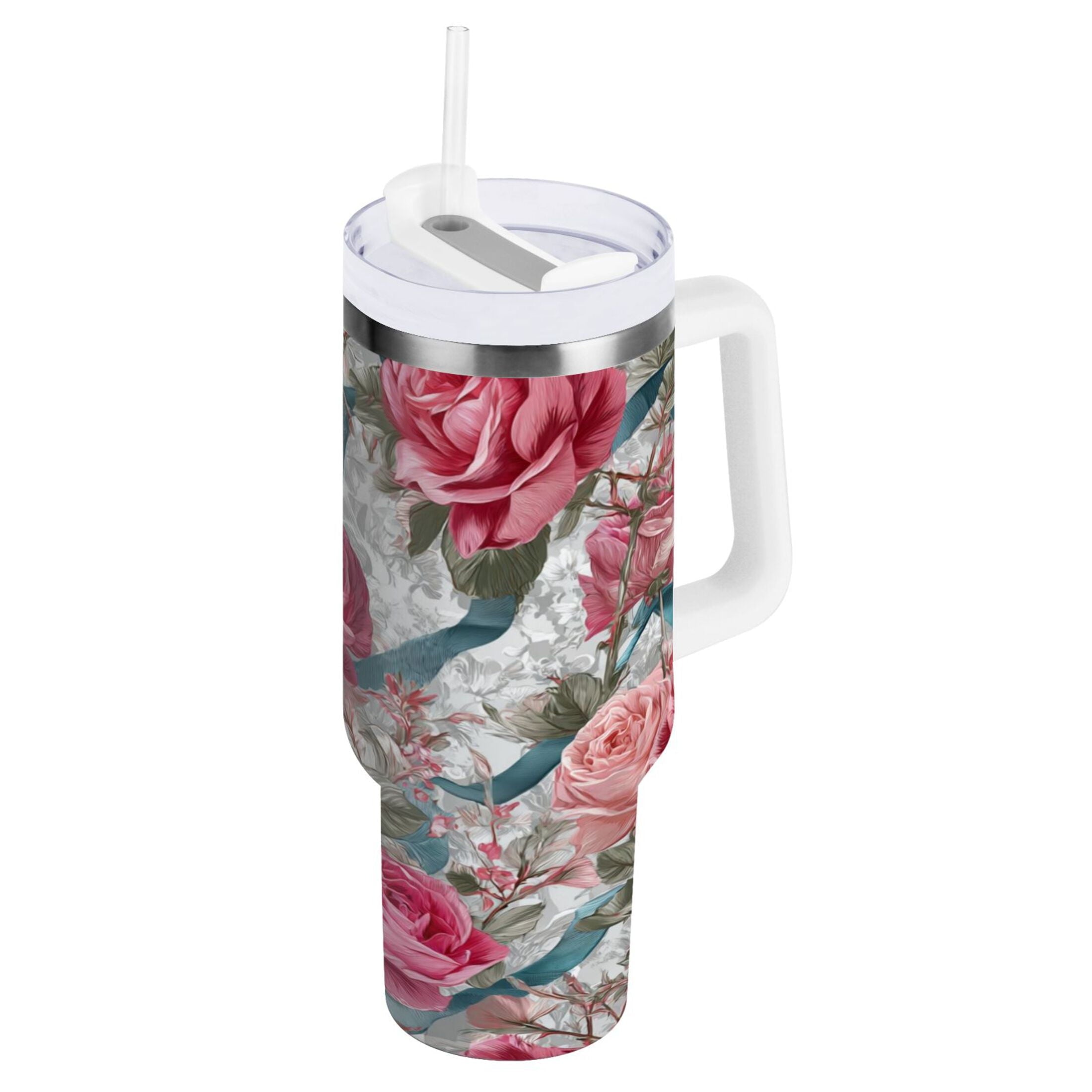 30 oz Insulated Stainless Steel Tumbler Double Wall Stainless Steel Tumbler with 2-Way Drinking Roses and Ribbons - R476