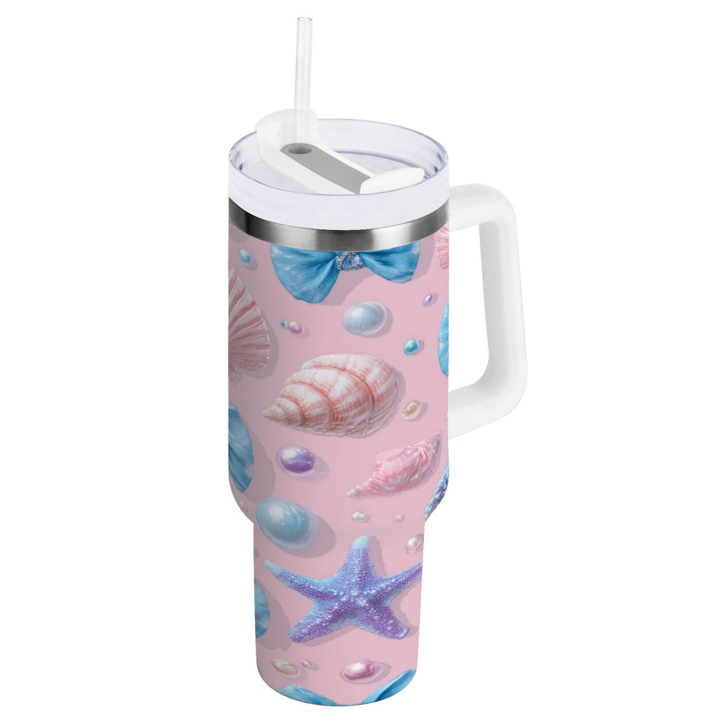 30 oz Insulated Stainless Steel Tumbler Double Wall Stainless Steel Tumbler with 2-Way Drinking Seashells and Bows - 2C72