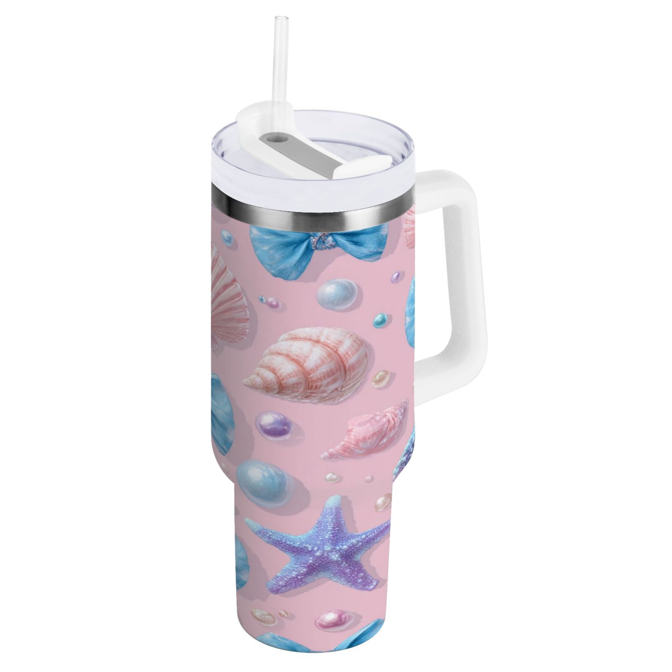 30 oz Insulated Stainless Steel Tumbler Double Wall Stainless Steel Tumbler with 2-Way Drinking Seashells and Bows - 2C72