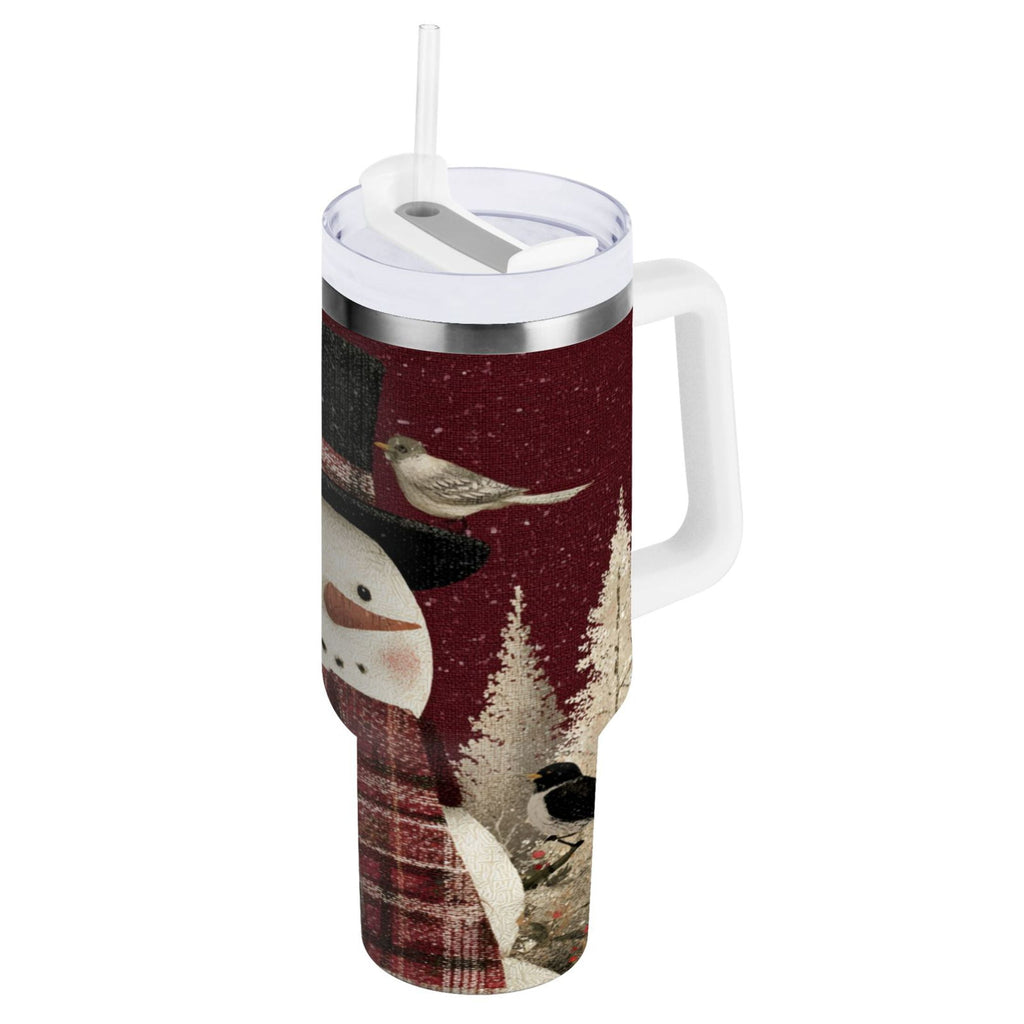 30 oz Insulated Stainless Steel Tumbler Double Wall Stainless Steel Tumbler with 2-Way Drinking Snowman and Birds - NGNC
