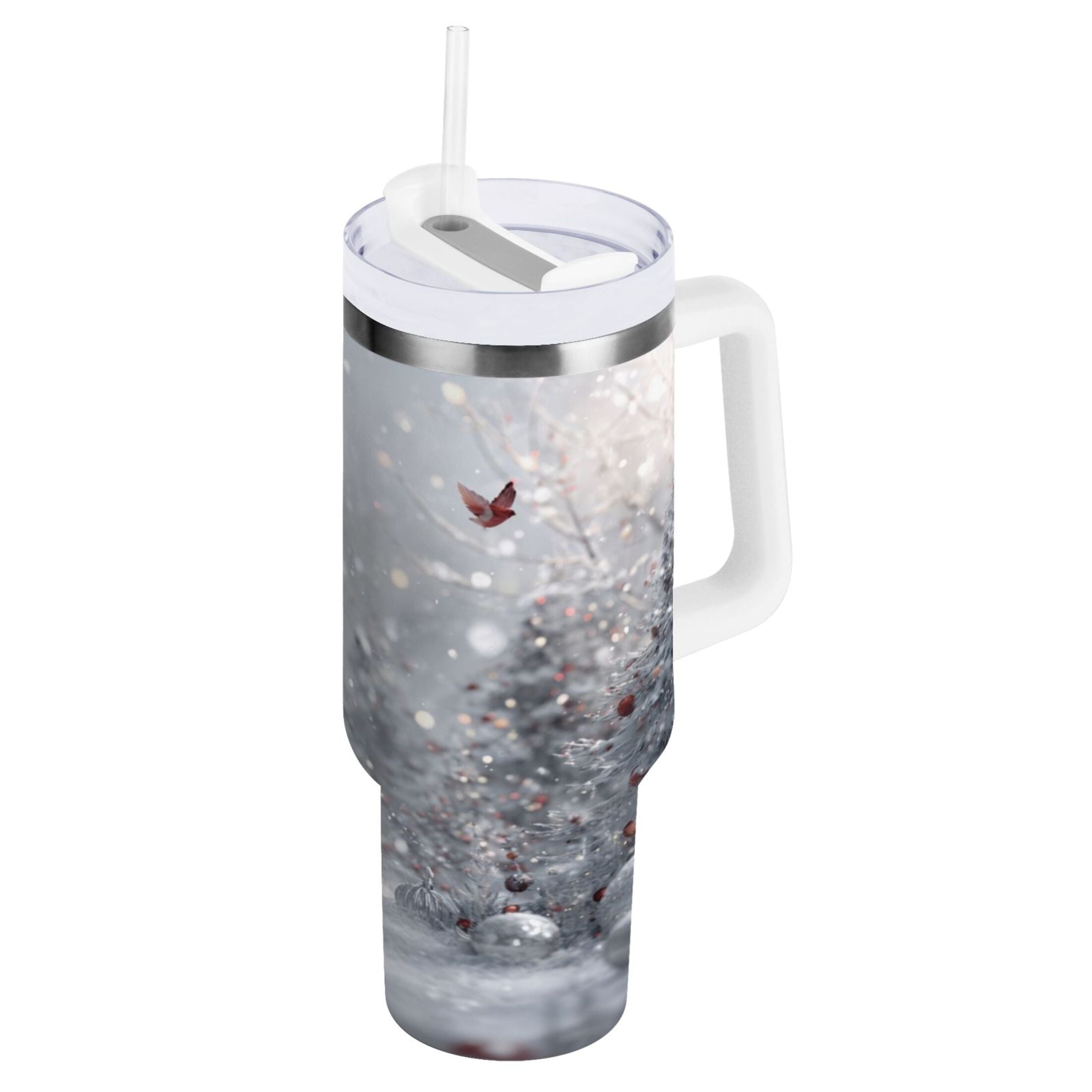 30 oz Insulated Stainless Steel Tumbler Double Wall Stainless Steel Tumbler with 2-Way Drinking Snowy Winter Landscape - LR26