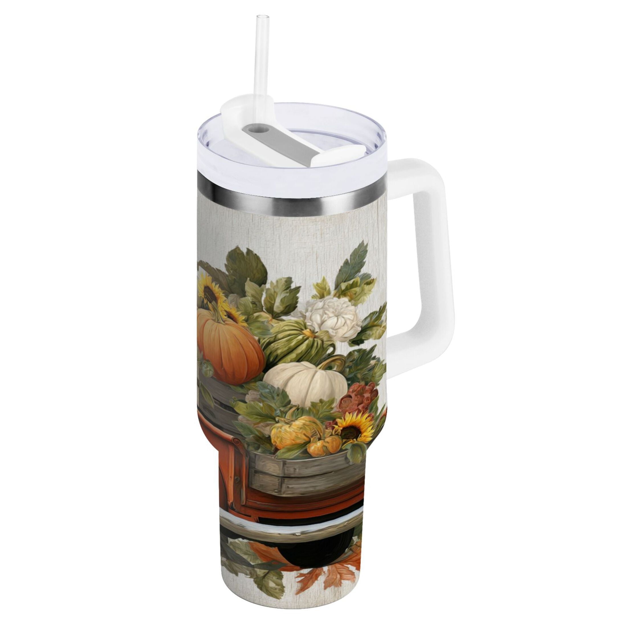 40 oz Insulated Stainless Steel Tumbler Double Wall Stainless Steel Tumbler with 2-Way Drinking Truck Full Of Pumpkins - 5EM8