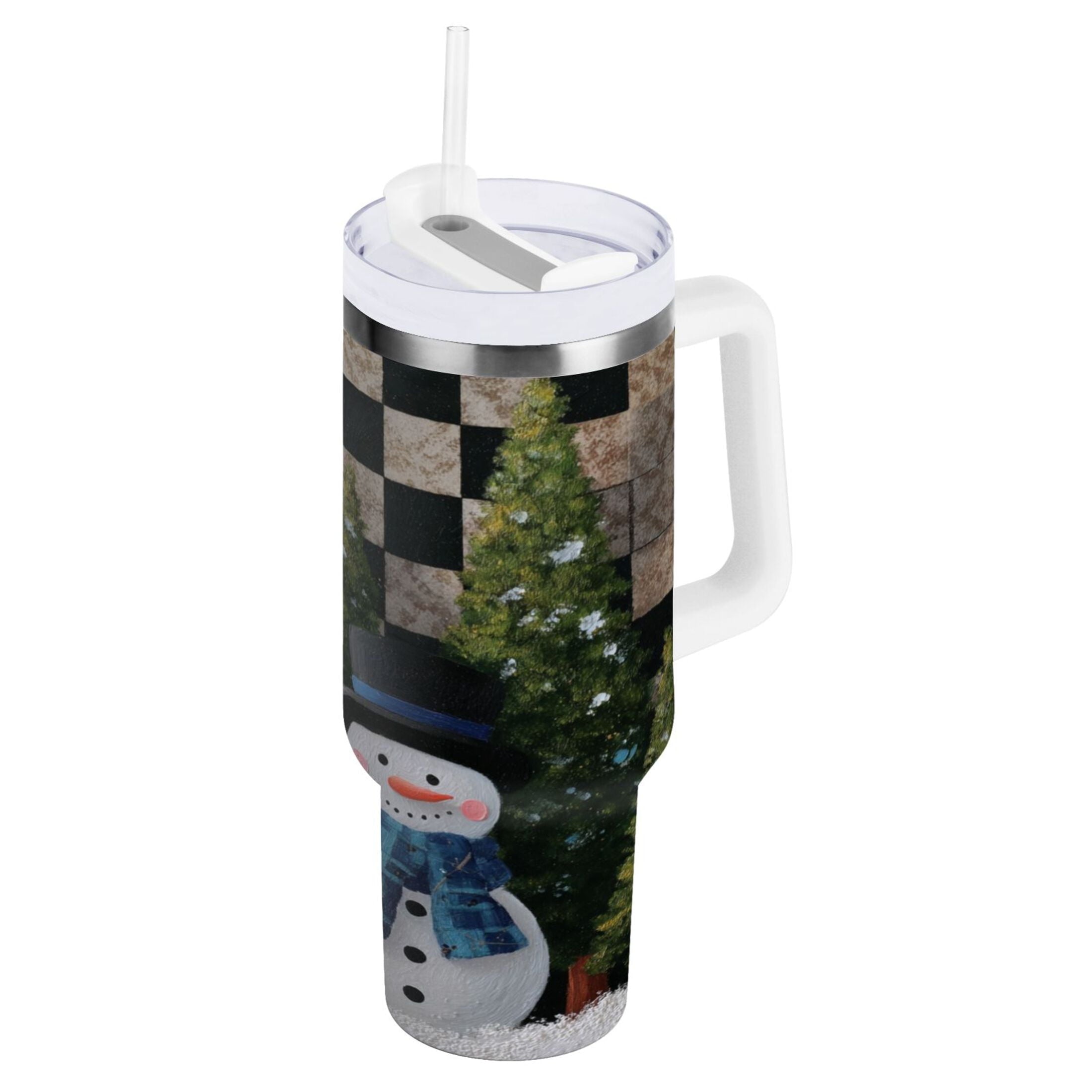 30 oz Insulated Stainless Steel Tumbler Double Wall Stainless Steel Tumbler with 2-Way Drinking Two Snowmen Pattern - E36T