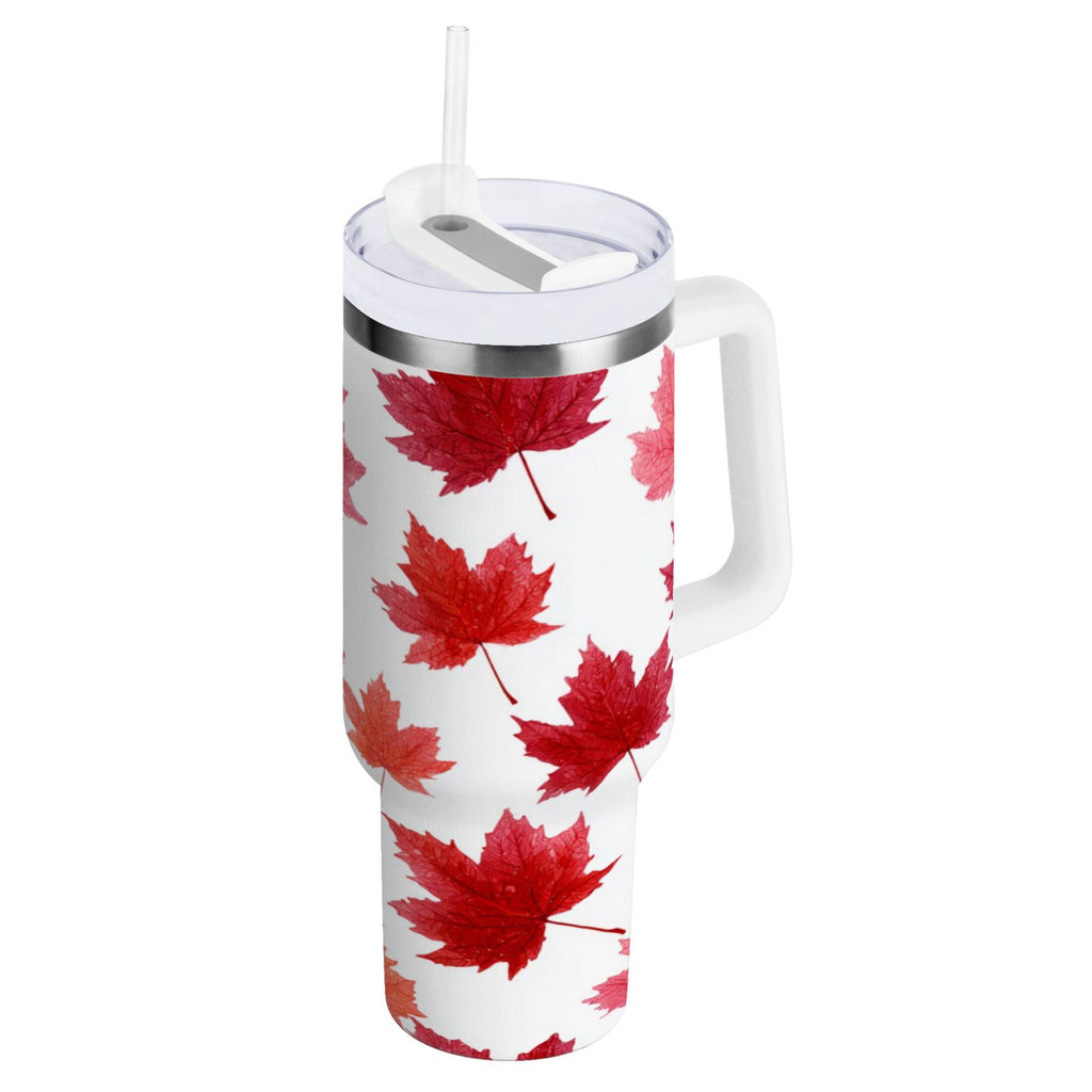 30 oz Insulated Stainless Steel Tumbler Double Wall Stainless Steel Tumbler with 2-Way Drinking Vibrant Red Maple Leaves - WB83