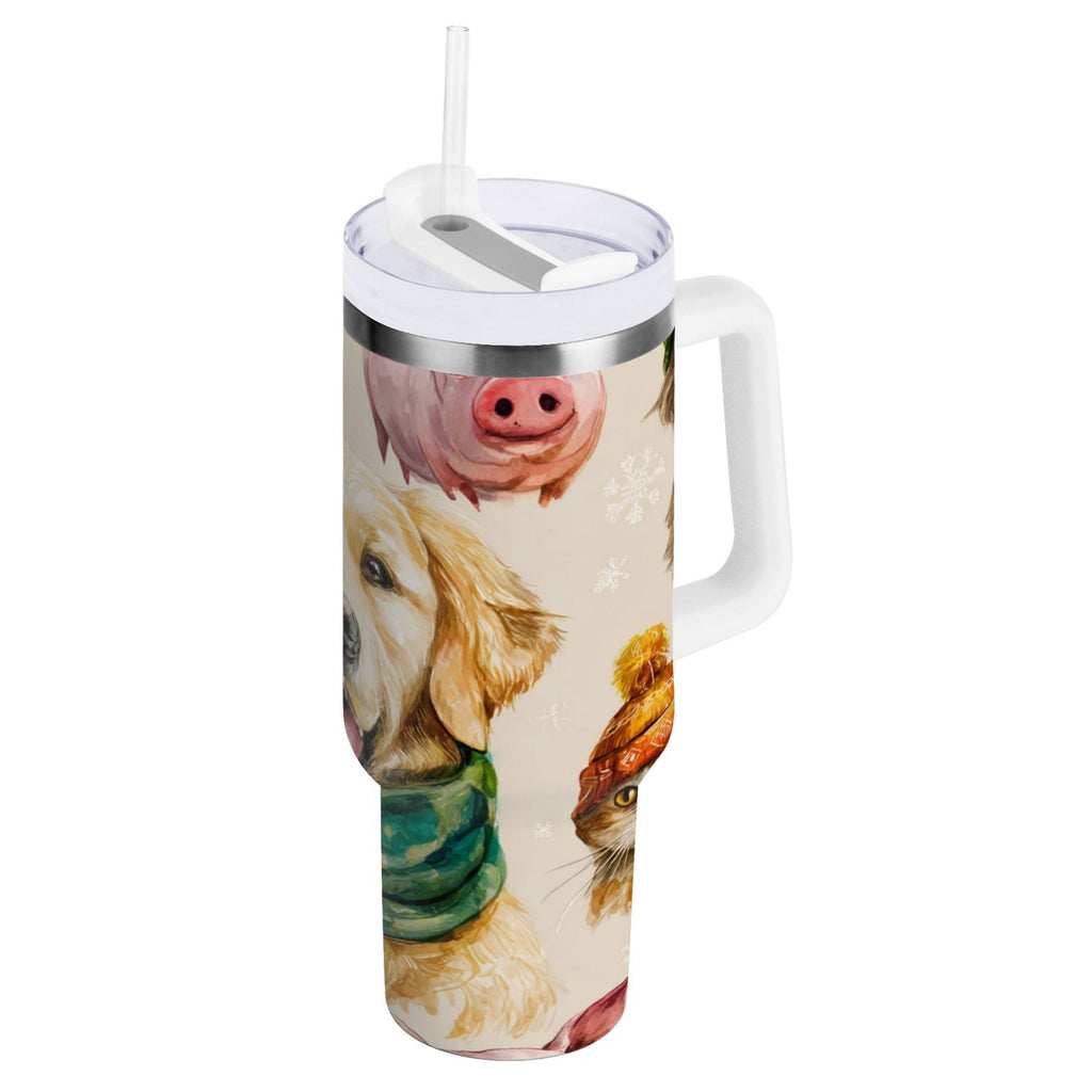 30 oz Insulated Stainless Steel Tumbler Double Wall Stainless Steel Tumbler with 2-Way Drinking Watercolor Animals Pattern - CWCQ