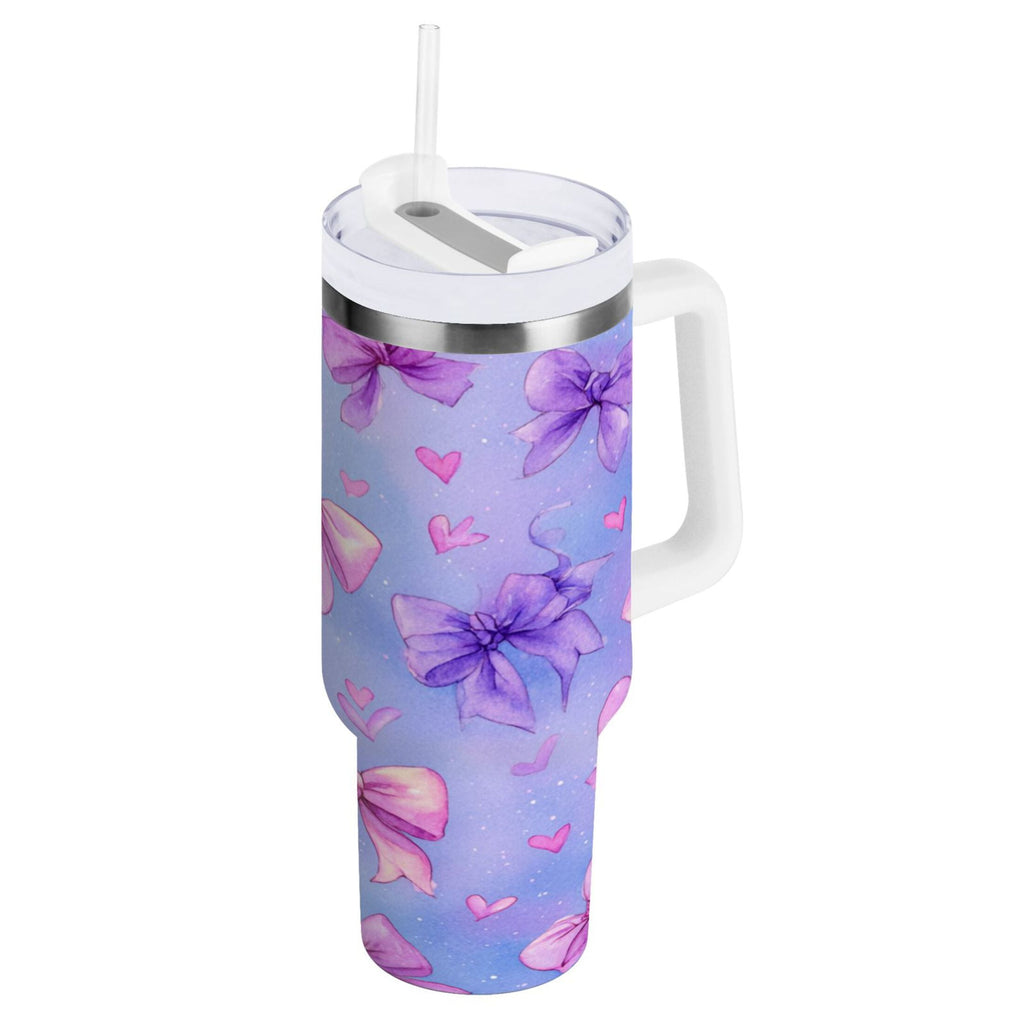 30 oz Insulated Stainless Steel Tumbler Double Wall Stainless Steel Tumbler with 2-Way Drinking Watercolor Bows Pattern - YXPV