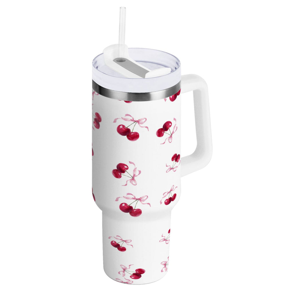 30 oz Insulated Stainless Steel Tumbler Double Wall Stainless Steel Tumbler with 2-Way Drinking Watercolor Cherries Pattern - YEYV