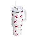 30 oz Insulated Stainless Steel Tumbler Double Wall Stainless Steel Tumbler with 2-Way Drinking Watercolor Cherries Pattern - YEYV