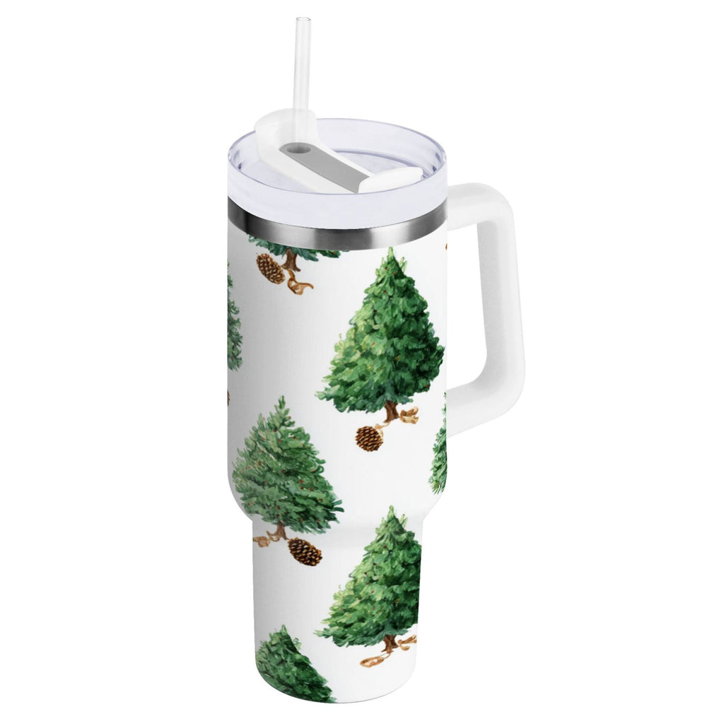 30 oz Insulated Stainless Steel Tumbler Double Wall Stainless Steel Tumbler with 2-Way Drinking Watercolor Green Christmas Tree - C538
