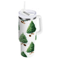 30 oz Insulated Stainless Steel Tumbler Double Wall Stainless Steel Tumbler with 2-Way Drinking Watercolor Green Christmas Tree - C538