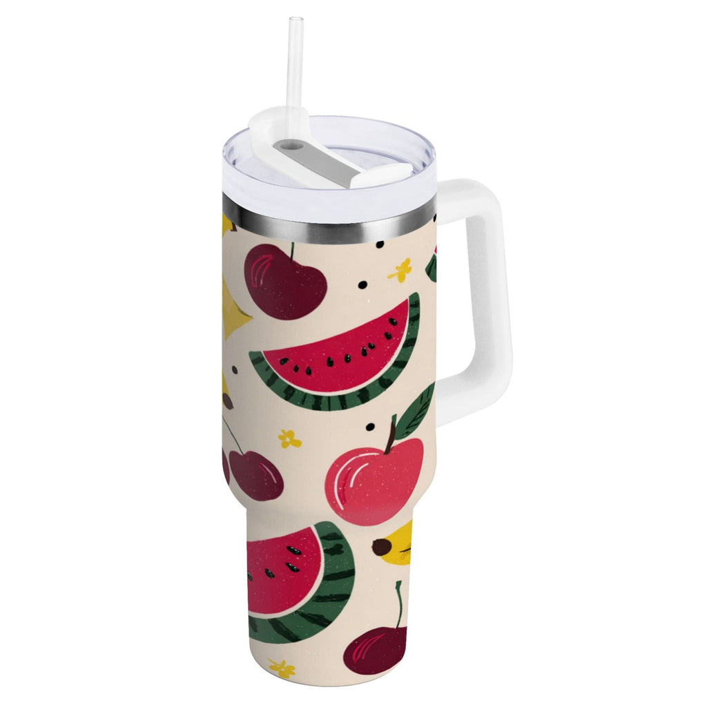 30 oz Insulated Stainless Steel Tumbler Double Wall Stainless Steel Tumbler with 2-Way Drinking Watermelon and Cherries - WK97