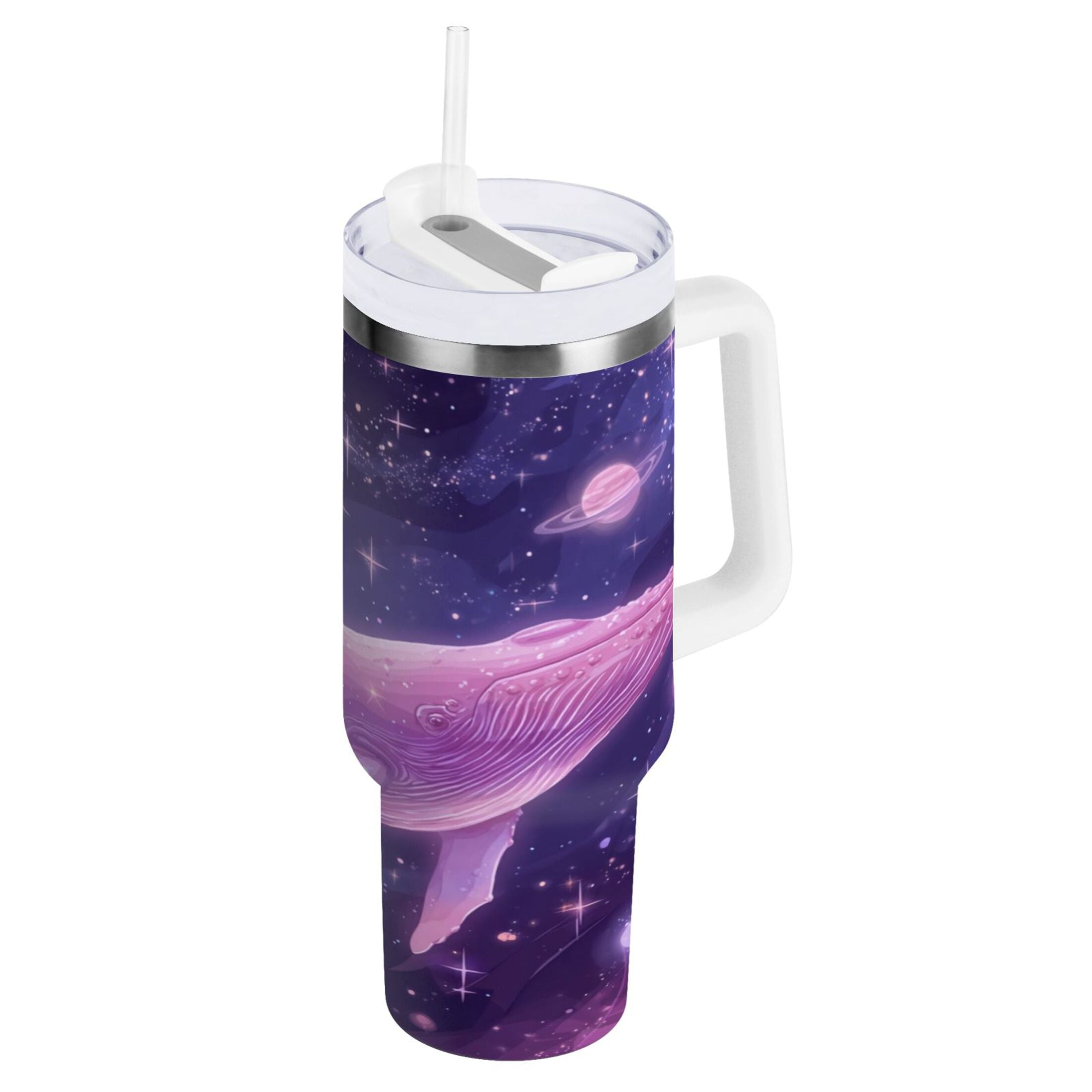 30 oz Insulated Stainless Steel Tumbler Double Wall Stainless Steel Tumbler with 2-Way Drinking Whale in Space - QFYQ