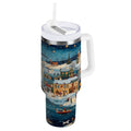 30 oz Insulated Stainless Steel Tumbler Double Wall Stainless Steel Tumbler with 2-Way Drinking Whimsical Christmas Scene - JRE3