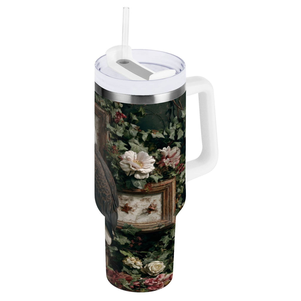 30 oz Insulated Stainless Steel Tumbler Double Wall Stainless Steel Tumbler with 2-Way Drinking Wreath and Bald Eagle - NZSZ